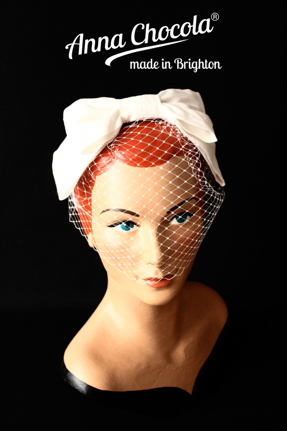 1950s Inspired Bow Headband with Birdcage Veil - Anna Chocola® Bridal 2013