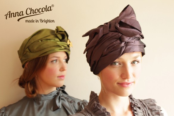 Anna Chocola Brighton Milliner- Pleated Taffetas  "Luxe" Turbans